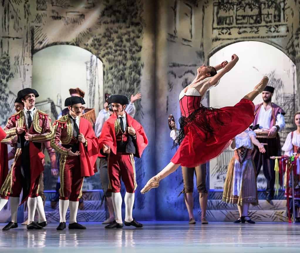 Arianna Marchiori (ballerina) dancing in a red dress for the National Moravian Silesian Theatre in Ostrava 