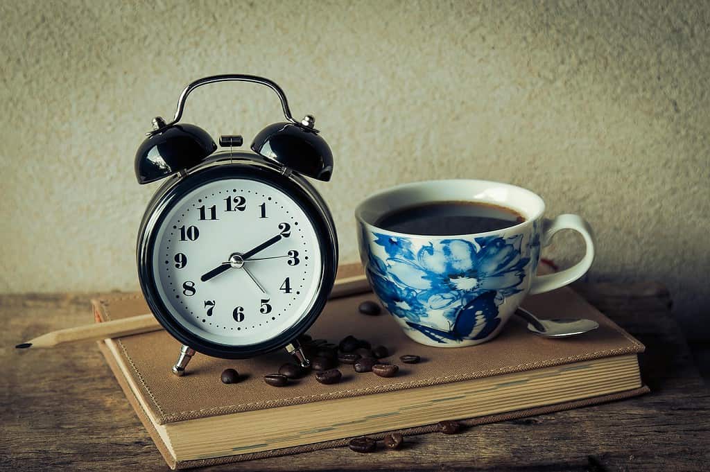 clock and cup of coffee