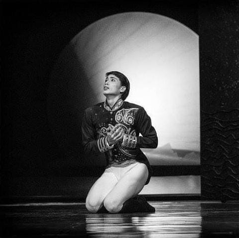 Prince Siegfried on stage during swan lake ballet performance