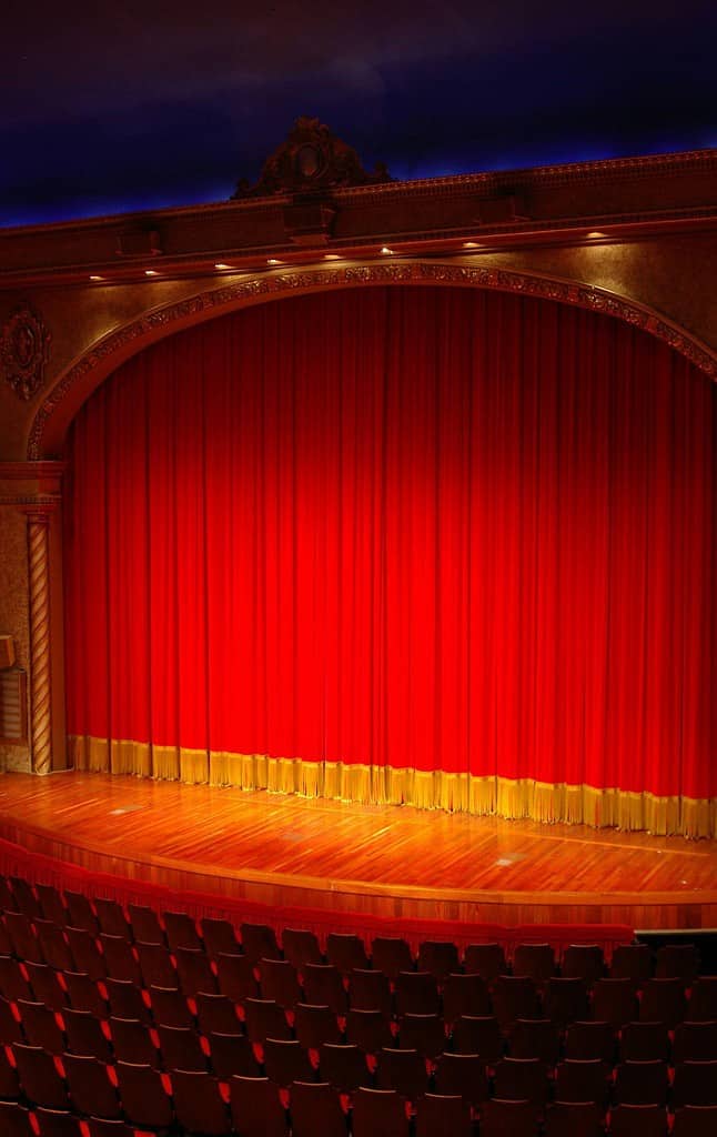 Red curtain closed at a dance theatre