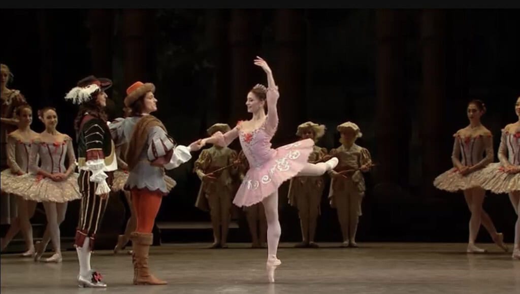 Marianela Nuñez as Princess Aurora in the first attitude of the Rose Adagio in “The Sleeping Beauty”