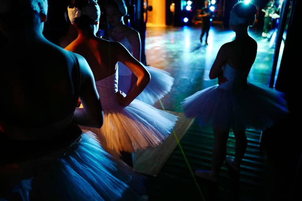 Ballet company dancers side stage