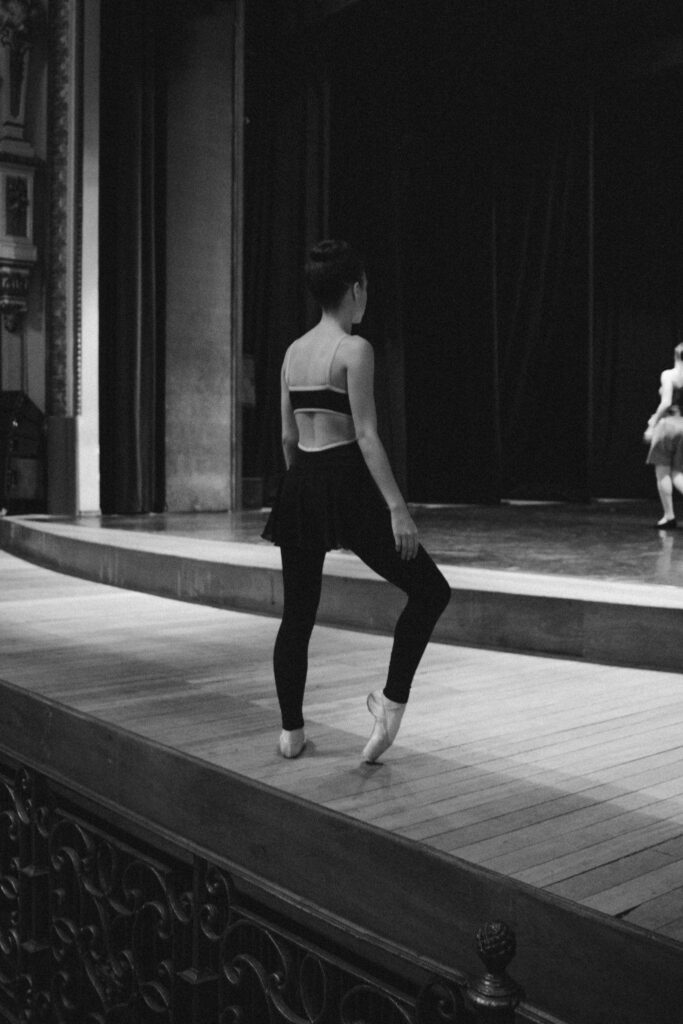 Ballet dancer warming up before a show