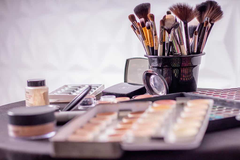 Essential ballet stage makeup items on a table