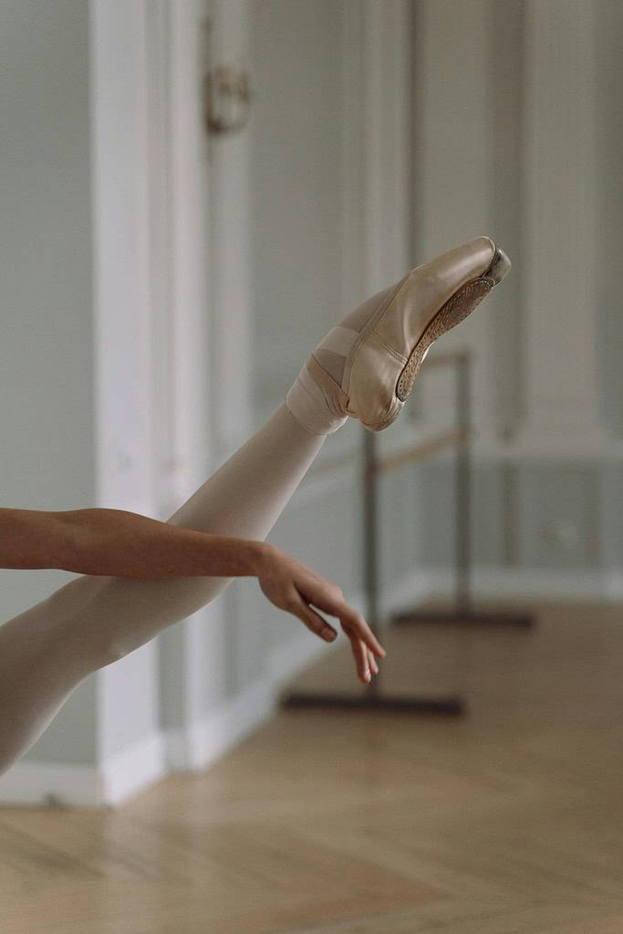 Single arm and leg of a ballet dancer with high arch