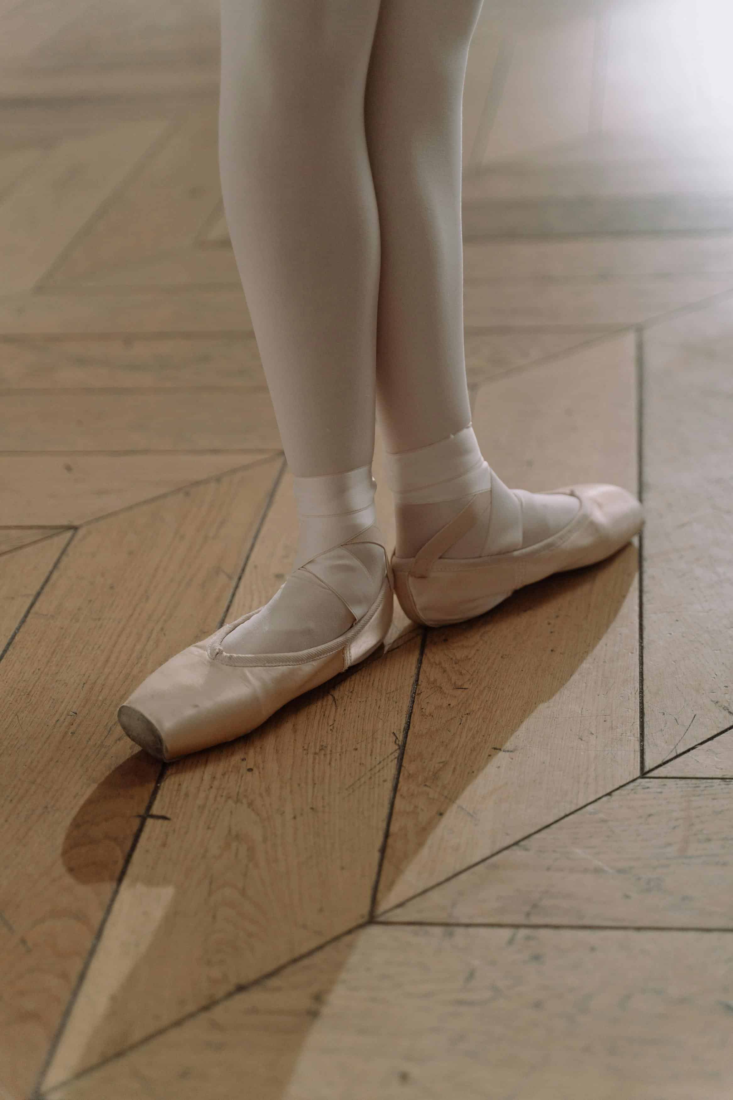 Ballet dancer in first position in pointe shoes