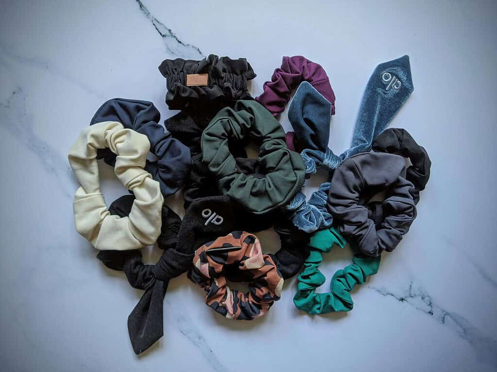 Assortment of colourful hair scrunchies