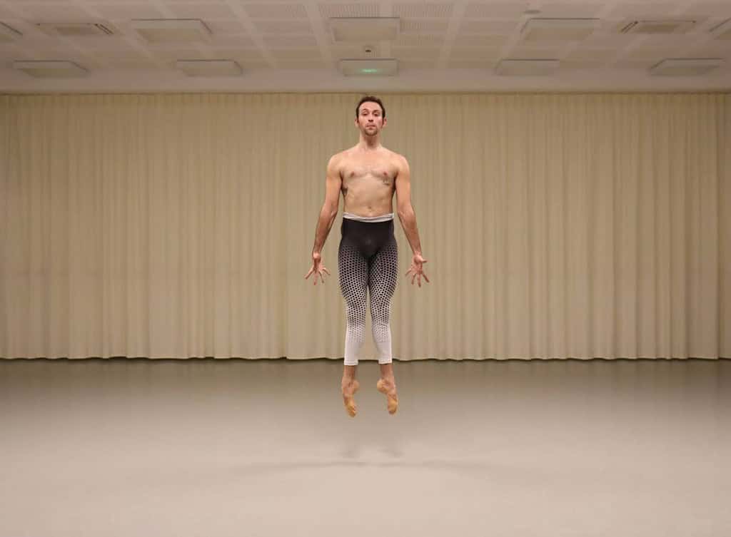 Professional dancer Yago Catalinas performing ballet jump