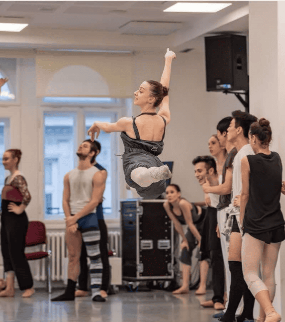 Professional Dancer Brittany Haws jumping in ballet class