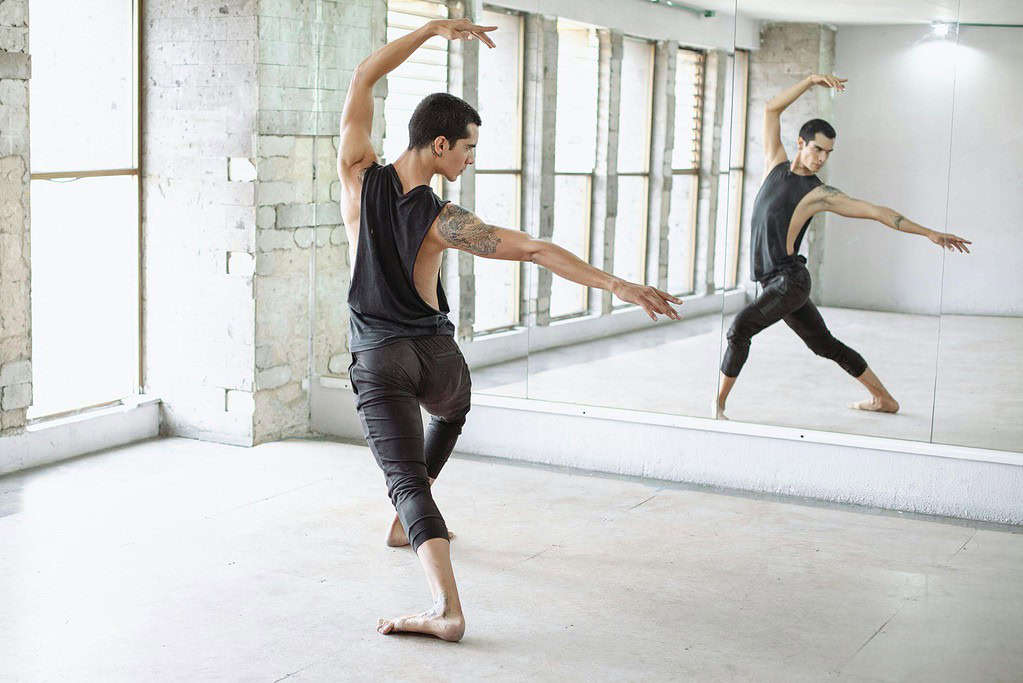 Rehearsing in front of a mirror