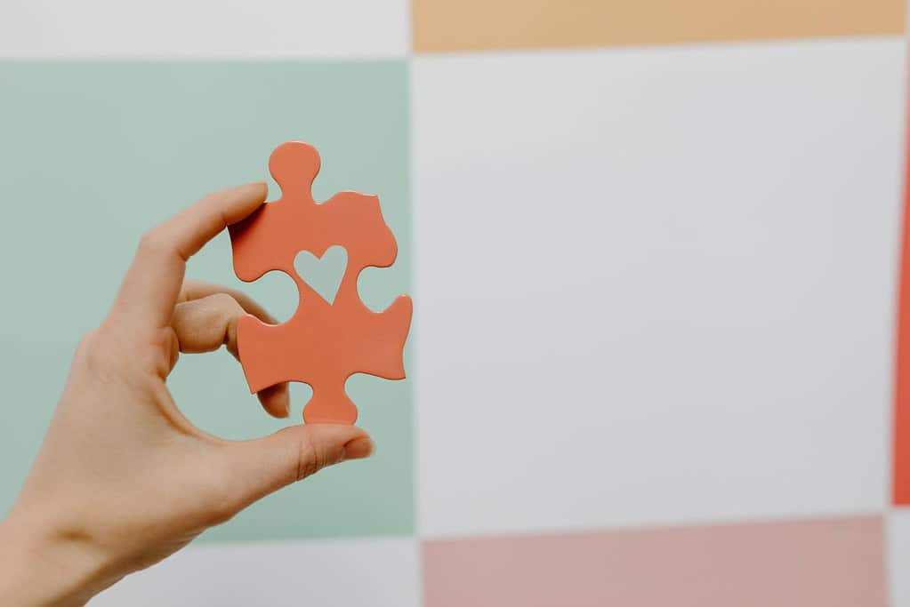 Puzzle piece with love heart inside