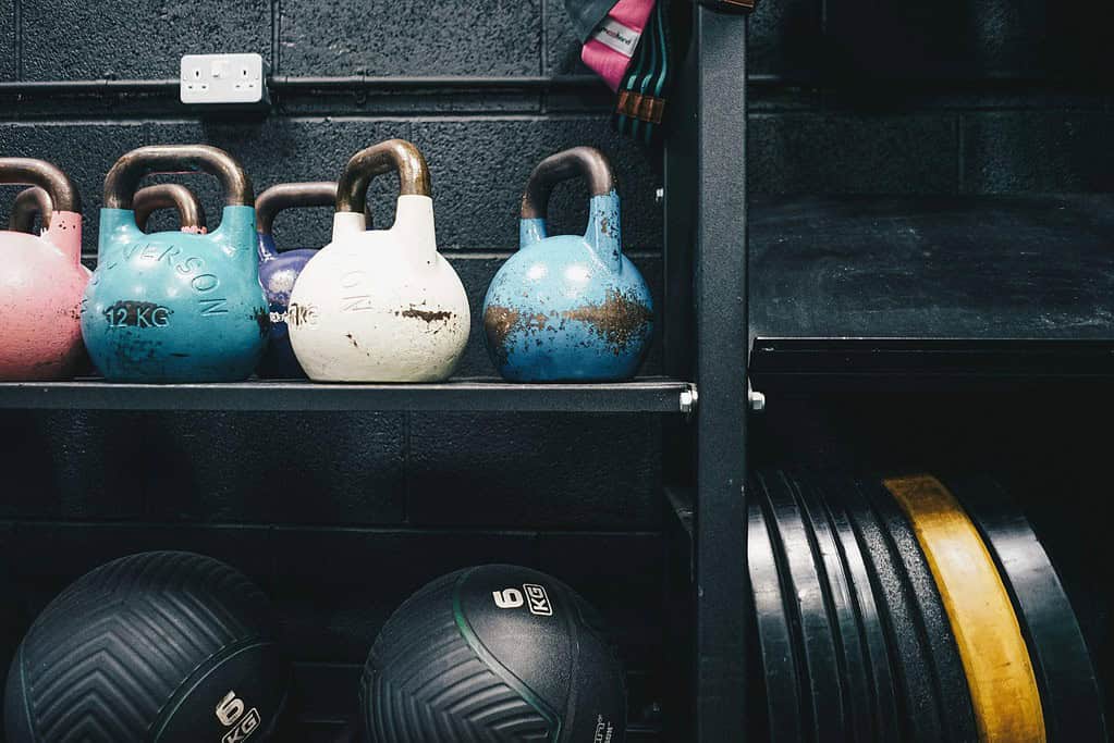 Cross-training equipment stored in shelf